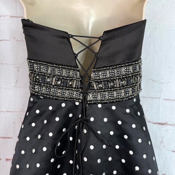Jeweled Strapless Lace-Up Back Black and White Polka Dot Maxi Dress Size Small - Picture 9 of 16